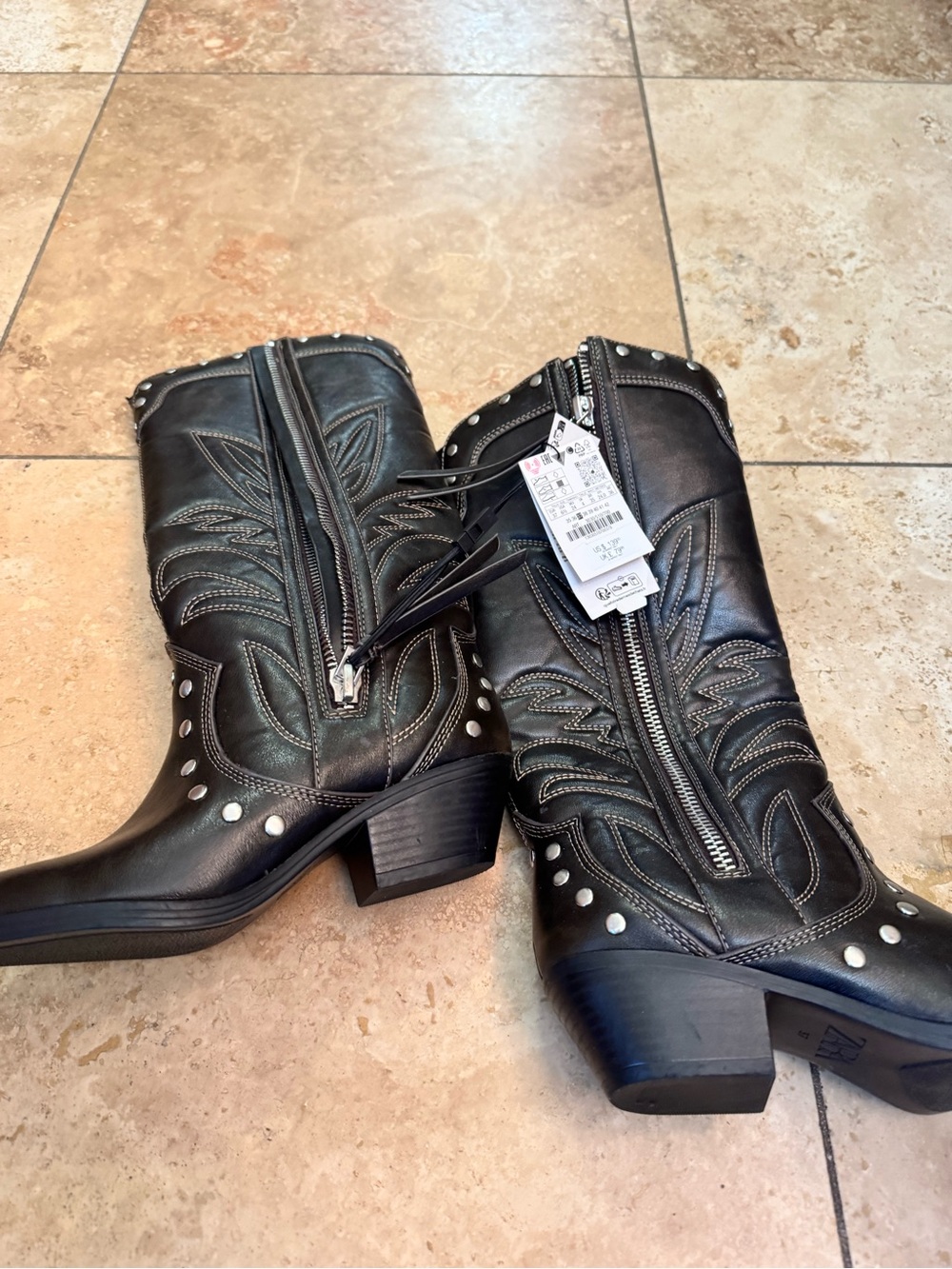Zara dark chocolate  Leather Zippered Boots